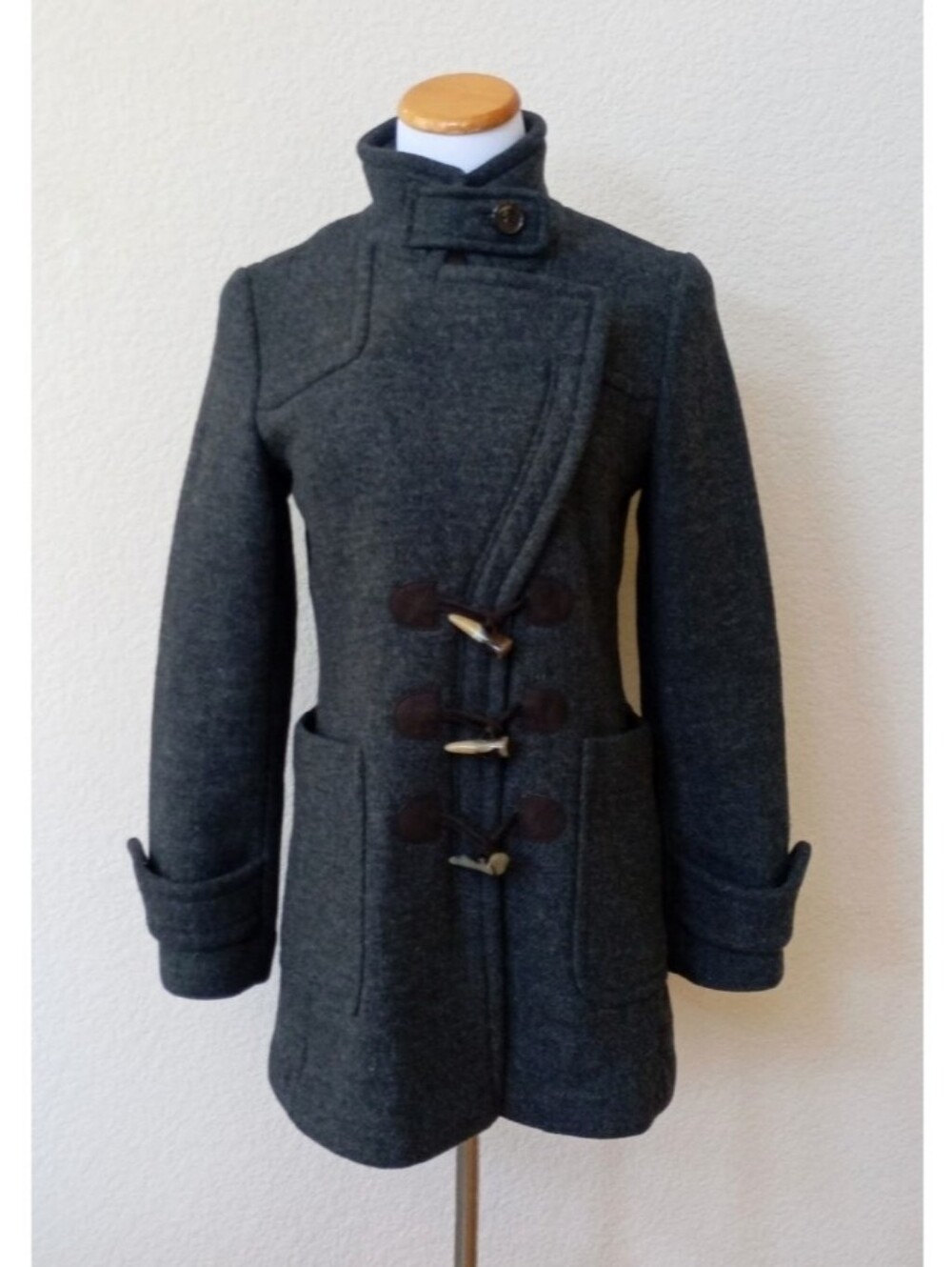 Banana Republic dark charcoal wool coat with toggle-front closure